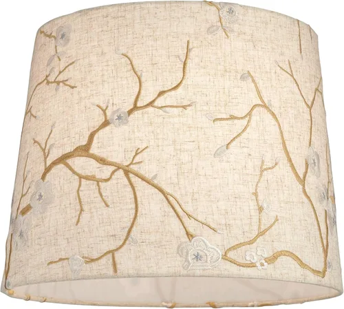 Vista 2 de Beige Plum Flower Embroidery Large Drum Lamp Shade 12" Top x 14" Bottom x 11" Slant (Spider) Replacement with Harp and Finial - Springcrest
