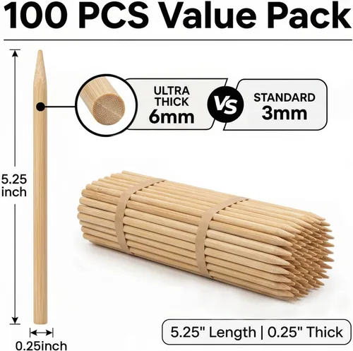 Vista 2 de HANSGO Palitos de Manzana de Caramelo, Pinchos de Bambú de 6 mm y 5.25 pulgadas para Palitos de Manzana de Caramelo, Algodón de Azúcar y Piruletas