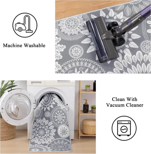 Vista 5 de Bsmathom Conjunto de Alfombras de Cocina Boho 3 Piezas, Alfombra de Cocina Antideslizante de Estilo Granja, Alfombras de Cocina Lavables