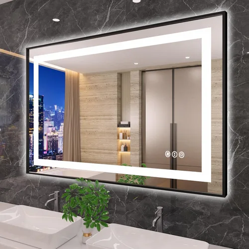Vista 12 de Amorho Espejo de baño LED de 20 x 28 pulgadas con marco negro, luz frontal y retroiluminación, regulable continuamente, antivaho, a prueba