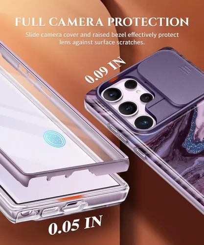 Vista 3 de GVIEWIN para Samsung Galaxy S23 Ultra Funda con cubierta deslizante para cámara, [Protector de pantalla incorporado] [2 Marcos frontales] Funda
