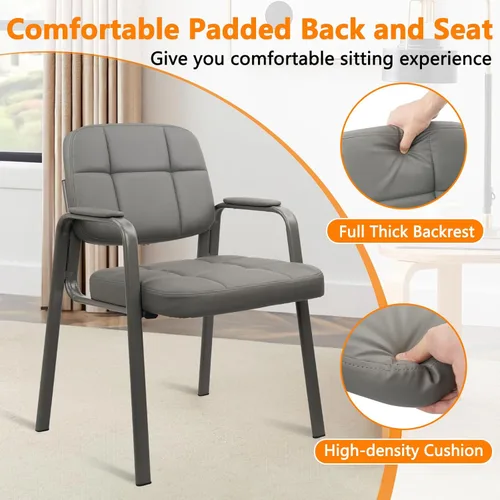 Vista 4 de CLATINA Silla de recepción de oficina con reposabrazos acolchado de cuero regenerado, silla ergonómica para sala de espera, vestíbulo, reunión, Gris
