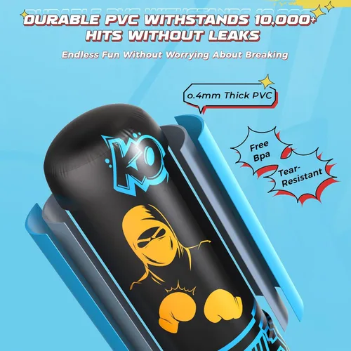 Vista 5 de Saco de boxeo inflable de 67 pulgadas independiente para niños de 3 a 12 años, juego de boxeo resistente para karate y taekwondo, bolsa de boxeo