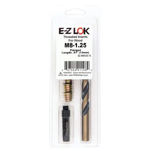 Vista 21 de E-Z LOK Kit de reparación de rosca hexagonal E-Z para insertos roscados con brida para madera blanda 1/4-20 x 13mm, perforador, herramienta