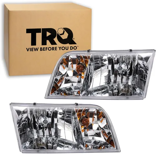 Vista 452 de TRQ Juego de Conjunto de Ensamble de Faros de 2 Piezas de Desempeño Halógeno con Marco Cromado Conductor y Lado del Pasajero Compatible con Mercedes