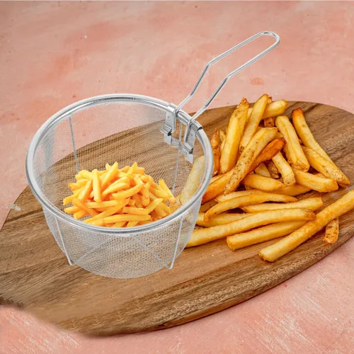 Vista 7 de Garneck Cesta de acero inoxidable para freír con asa, cesta redonda de 5.9 pulgadas para freidora de aire, papi para papas fritas, camarones y otros