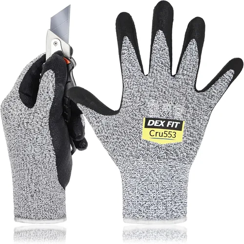 Vista 14 de DEX FIT Guantes resistentes a cortes nivel 5 Cru553, ajuste elástico cómodo 3D, agarre potente, grado profesional, delgados, compatibles