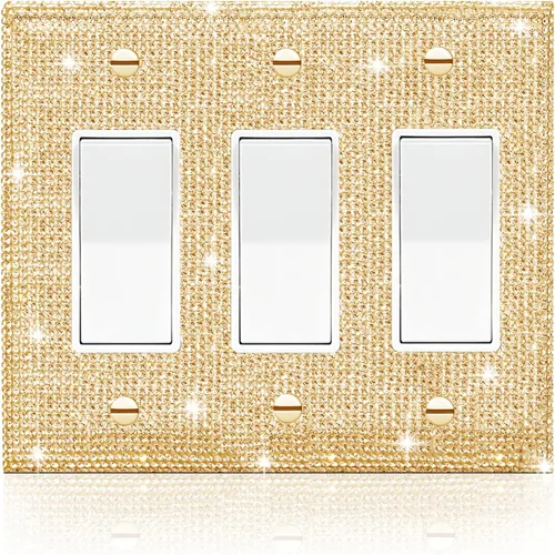 Vista 19 de Gaocai 4 piezas de placa de pared rosa plateado brillante cubierta decorativa interruptor de luz cubierta de interruptor de palanca única diamantes