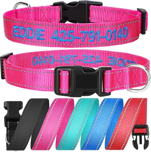 Collar de perro personalizado, collar de perro bordado personalizado con nombre para perros XS, pequeños, medianos, grandes, XL, grandes, collar de