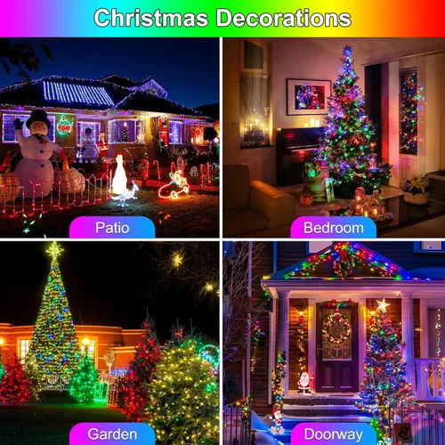 Vista 6 de Luces de Navidad enchufables de 70 pies, 200 luces LED de hadas conectables para interiores y exteriores con temporizador y 8 modos, luces de árbol