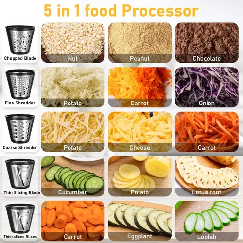 Vista 4 de 250W Electric Cheese Grater, 5 In 1 Salad Shooter Cheese Grater Electric Spiralizer For Veggies, SaladCheesesFruits