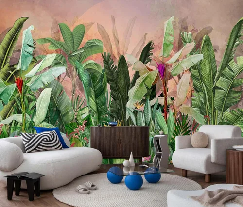 Vista 20 de Jdayda Mural de papel tapiz de bosque brumoso, mural de pared grande de bosque vintage para sala de estar, dormitorio, baño (no autoadhesivo)