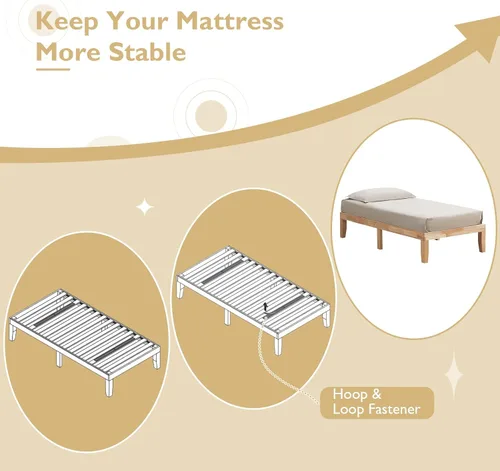 Vista 64 de COSTWAY Marco de cama de plataforma tamaño King, base de colchón de madera de goma maciza de 14 pulgadas con soporte de listones resistentes, marco