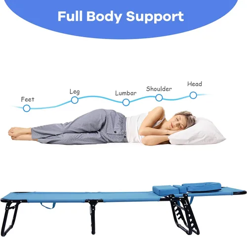 Vista 8 de GYMAX Sillón de playa, silla para tomar el sol, silla plegable ajustable reclinable con agujero para la cara