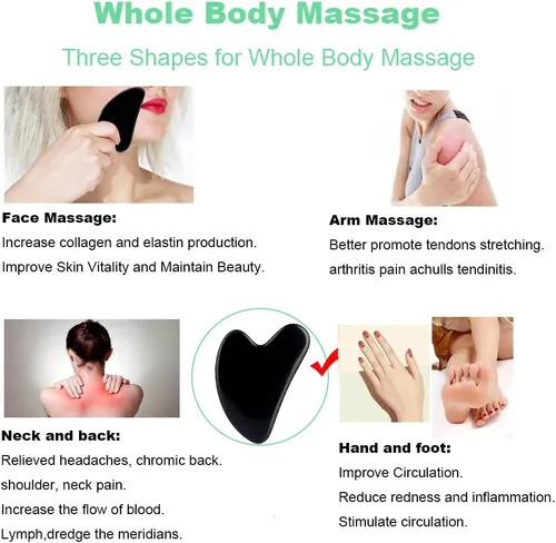 Vista 6 de Ditind Herramientas faciales Gua Sha, herramienta de masaje Gua Sha de obsidiana negra, herramienta de guasha de jade natural para masaje de piel