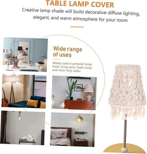 Vista 2 de Uonlytech Pantalla de lámpara bohemia para lámpara de escritorio, pantalla para lámpara pequeña, pantalla tejida para lámpara pequeña, lámpara
