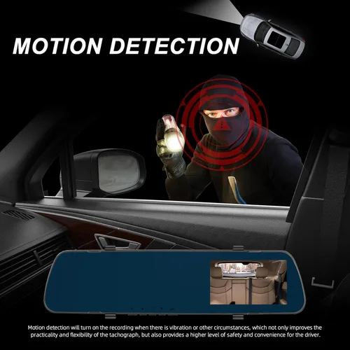 Vista 3 de Cámara de salpicadero de espejo frontal y trasera para coche, 4 pulgadas, pantalla IPS 1080P, espejo retrovisor, montaje de cámara de tablero