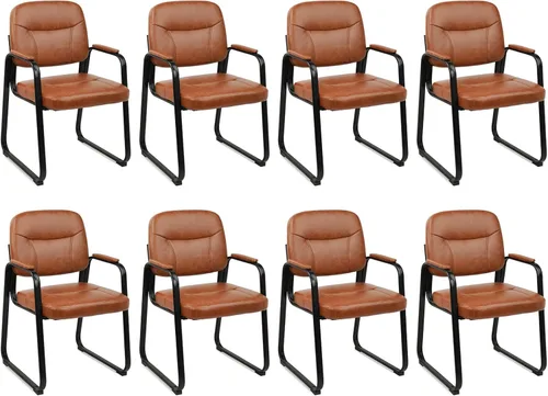 Vista 29 de CLATINA Juego de 6 sillas de cuero para oficina, sala de espera, sillas de recepción, sin ruedas, con reposabrazos y soporte de madera, sillón