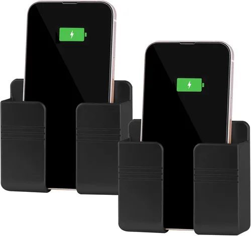 CEI&BPY 2 piezas de soporte para teléfono montado en pared, soporte para teléfono con autoadhesivo. Soporte para teléfono para carga de RV. Negro