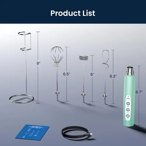 Vista 6 de Sakgos Espumador de Leche con Soporte Recargable - Espumador de Café de Mano con 3 Batidores de Acero Inoxidable, Ajustable de 3 Velocidades
