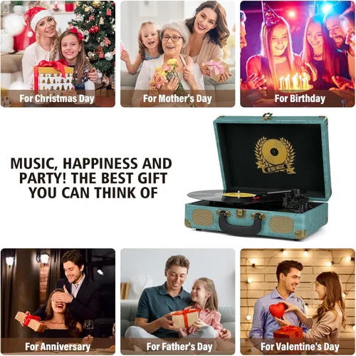 Vista 7 de Reproductor de Discos de Vinilo 3-Velocidades Bluetooth, Portatil, Maletín, con Correa, Soporta Bluetooth, Salida RCA, Entrada Auxiliar de 3.5mm