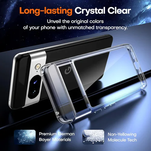 Vista 5 de TAURI - Funda 5 en 1 para Google Pixel 8, no amarillea, 2 protectores de pantalla de cristal templado + 2 protectores de lente de cámara, protección