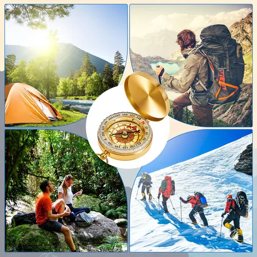 Vista 7 de Dunzy Camping Survival Compass Glow in The Dark Metal Pocket Compass for Hiking Military Navigation Tool for Hiking Hunting Climbing Camping Party