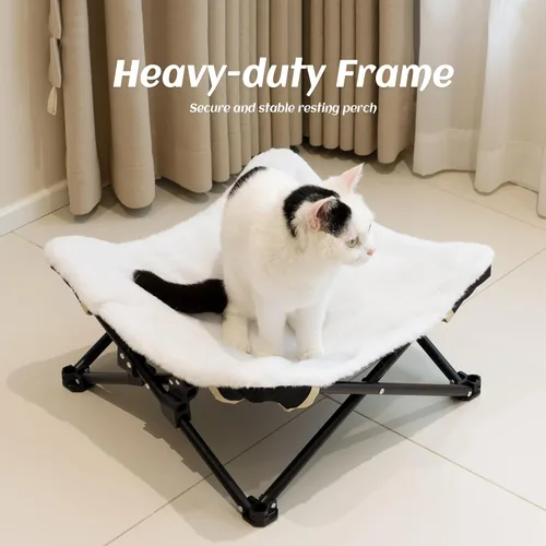 Vista 4 de PETKARAY Cama elevada plegable para gatos, muebles esponjosos con marco de metal, hamaca elevada para gatos