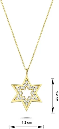Vista 3 de Collar con estrella de David de oro de 14 quilates, joyería judía, collar de oro sólido, collar de oro para mujer, 18 pulgadas, Oro, No es una