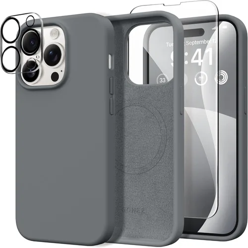 Vista 1180 de GONEZ Funda magnética para iPhone 14, compatible con Magsafe, con protector de pantalla + protector de cámara, forro de microfibra antiarañazos