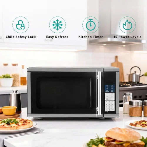 Vista 4 de SMETA Horno de microondas compacto de 700 vatios, 0.7 pies cúbicos, hornos de microondas de encimera, 10 niveles de potencia con plato giratorio