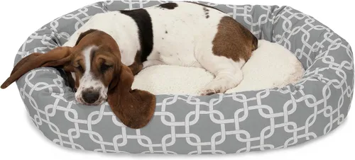 Majestic Pet Cama para perros calmante Sherpa de 32 pulgadas lavable – Cama redonda acogedora y suave para perro con columna vertebral para apoyo de