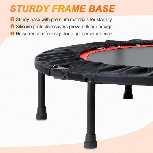 Vista 4 de Foldable Mini Trampoline Load 330lbs, 40"/48" Rebounder Trampoline for Adults with Durable Bungee Band and Adjustable Foam Handle for Home Gym