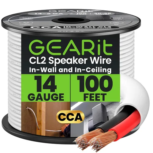 GearIT Cable de altavoz 14/2 (100 pies), calibre 14 (aluminio revestido de cobre), cable de audio para altavoces clasificado para seguridad contra