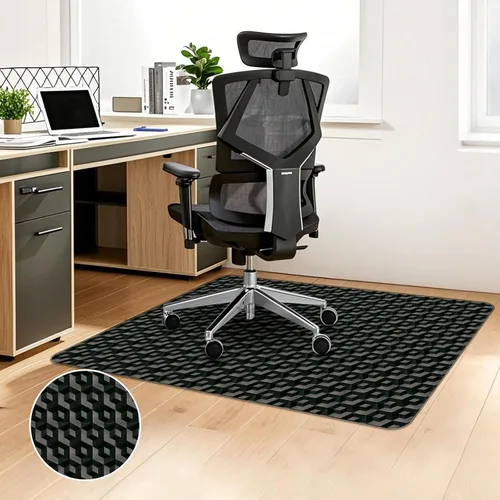 Vista 9 de Tapete para silla de oficina para suelos de madera dura, 48 x 36 pulgadas, tapete negro para silla con patrón 3D, protector de suelo resistente