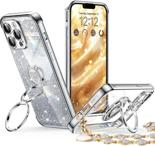 Vista 20 de XYZ Funda para iPhone 12 con Soporte, Funda para Teléfono con Soporte de Doble Anillo, Funda Protectora de Lujo Brillante para Mujeres y Niñas