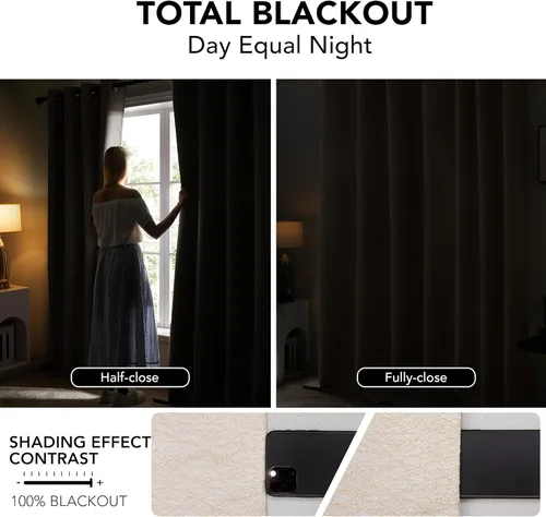 Vista 3 de Deconovo Cortinas 100% opacas, cortinas de sala de estar, cortinas opacas para dormitorio, 2 paneles, caramelo jacquard, 52 x 63 pulgadas