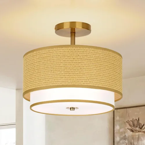 Vista 11 de Vexagyle Lámpara de techo de montaje empotrado de 12.6 pulgadas, lámpara de techo moderna de 3 luces cerca del techo con pantalla de tela de lino