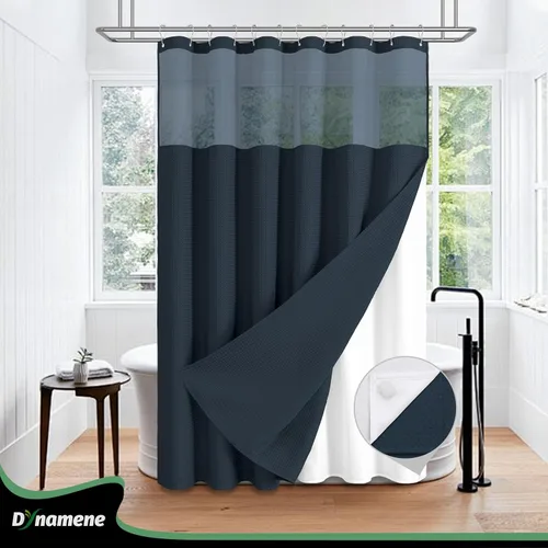 Vista 710 de Cortina de ducha de tela Dynamene verde oscuro - Cortinas de baño de tela de nido de abeja texturizadas resistentes, juego de cortinas de baño