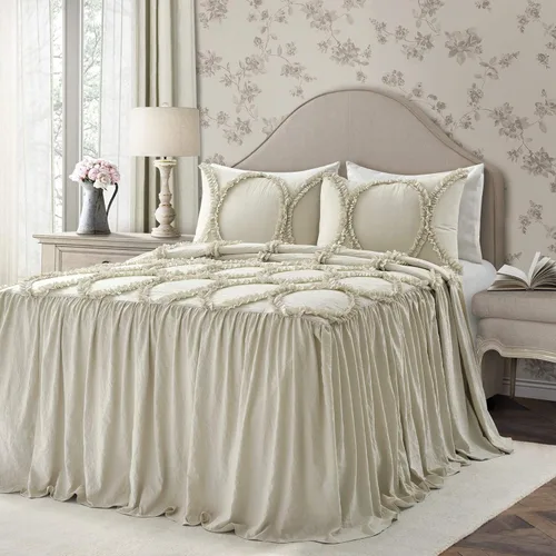 Vista 2 de Lush Décor - Juego de Cubrecama con falda de volantes para cama sencilla, estilo Shabby Chic, juego de 2 piezas, Poliéster, Neutral, King