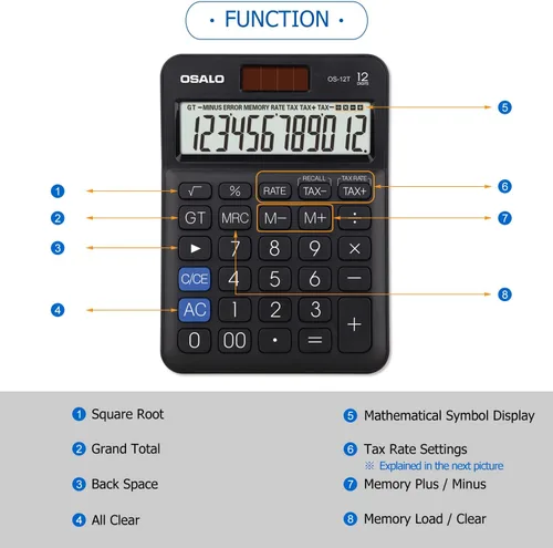 Vista 6 de Calculadora de escritorio de bolsillo de tamaño pequeño, pantalla LCD grande de 12 dígitos, función fiscal básica, calculadora de escritorio
