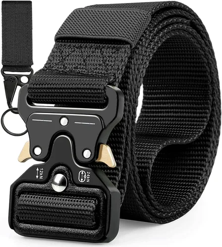 Military Belt, Men Tactical Belt with Quick Release Metal Buckle Ideal for military training and outdoor, police belts black
